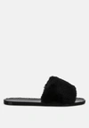 London Rag Geese Faux Fur Diamante Detail Jelly Flats In Black