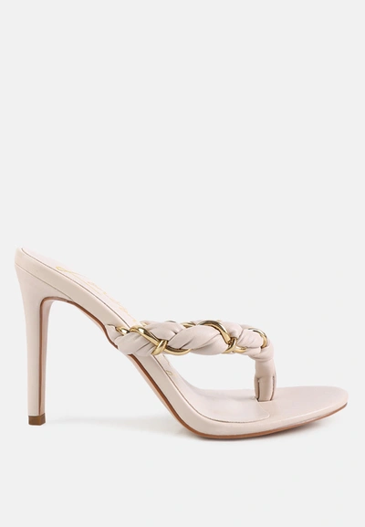 London Rag Melodrama High Heeled Braided Thong Sandals In Latte