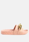 London Rag Miami Shot Bling Chain Strap Woven Slip On Flats In Pink
