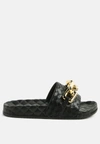 London Rag Miami Shot Bling Chain Strap Woven Slip On Flats In Black