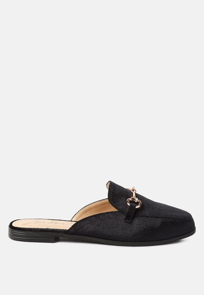 London Rag Begonia Buckled Faux Leather Croc Mules In Black Velvet