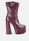 London Rag Bumpy Croc High Block Heeled Chunky Ankle Boots In Red