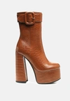 London Rag Bumpy Croc High Block Heeled Chunky Ankle Boots In Multi