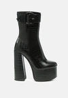 London Rag Bumpy Croc High Block Heeled Chunky Ankle Boots In Black
