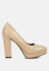 London Rag Whitley Croc Texture High Block Heel Pumps In Beige