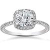 Pompeii3 2ct Round Cushion Halo Diamond Solitaire Engagement Ring White Gold Lab Grown In Silver