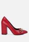 London Rag Majesty High Block Heeled Pump Heels In Red
