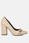 London Rag Majesty High Block Heeled Pump Heels In Beige