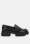 London Rag Oklyn Horsebit Emblesihed Chunky Platform Loafers In Black
