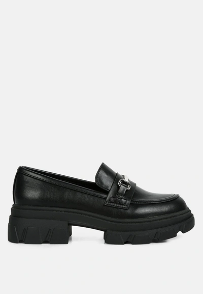 London Rag Oklyn Horsebit Emblesihed Chunky Platform Loafers In Black