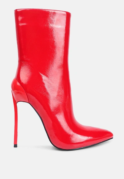 London Rag Mercury Patent High Heeled Ankle Boot In Red