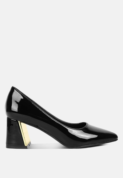 London Rag Zaila Metallic Accent Block Heel Pumps In Black