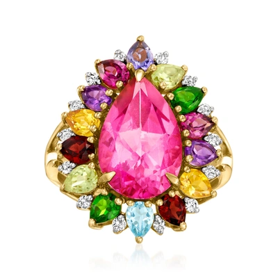 Ross-simons Pink Topaz And Multi-gemstone Ring In 18kt Yellow Gold Over Sterling