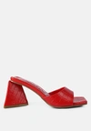 London Rag Trinity Triangle Block Heeled Croc Sandals In Red