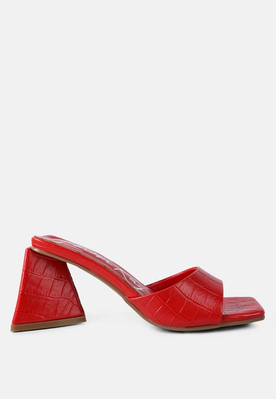 London Rag Trinity Triangle Block Heeled Croc Sandals In Red