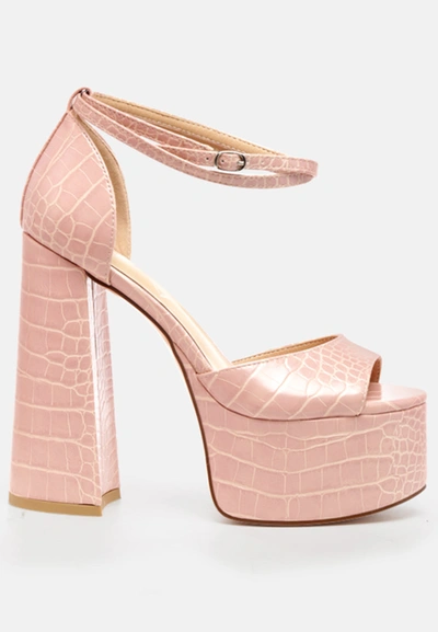 London Rag Alice Croc Platform Heeled Sandals In Pink