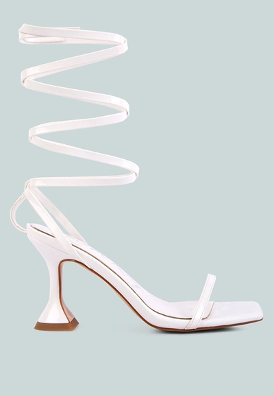 London Rag Lewk Strappy Tie Up Spool Heel Sandals In White