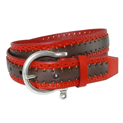 Crookhorndavis Palazzo Perforated Two Tone Belt In Brown
