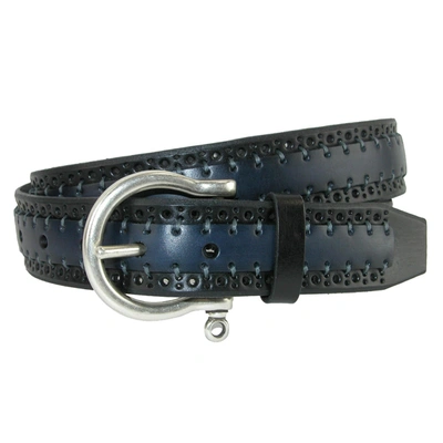Crookhorndavis Palazzo Perforated Two Tone Belt In Black