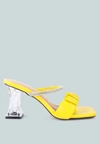 London Rag Date Look Clear Heel Rhinestone Sandals In Yellow