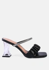 London Rag Date Look Clear Heel Rhinestone Sandals In Black