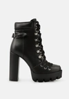 London Rag Willow Cushion Collared Lace-up High Ankle Combat Boots In Black