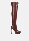 London Rag Noire Thigh High Long Boots In Patent Pu In White