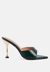 London Rag French Cut High Heel Croc Slides In Green