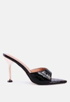 London Rag French Cut High Heel Croc Slides In Black