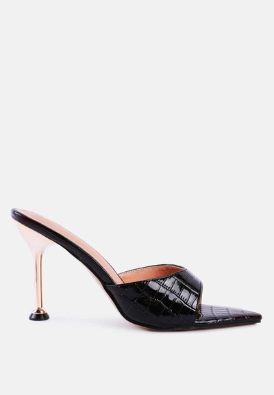 LONDON RAG FRENCH CUT HIGH HEEL CROC SLIDES