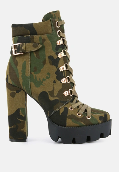 London Rag Palmetto Camouflage Ankle Boots In Green