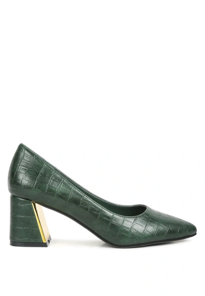 London Rag Emersyn Croc Block Heel Pump Shoes In Green