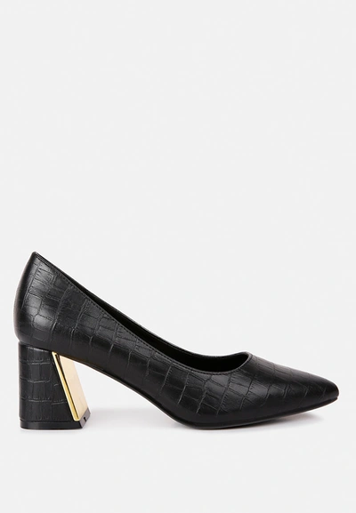 London Rag Emersyn Croc Block Heel Pump Shoes In Black