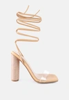 London Rag Scansta Lace Up Rhinestone Embellished High Heel Sandals In Multi