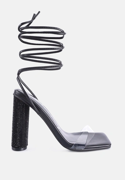 London Rag Scansta Lace Up Diamante High Heel Sandal In Black