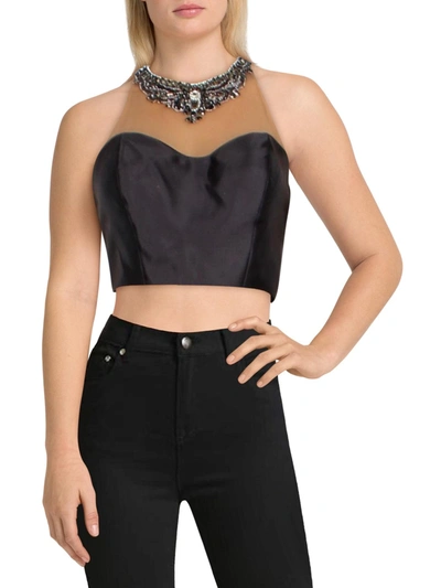Terani Couture Womens Satin Embellished Crop Top In Black