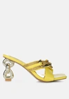 London Rag Evelane Metallic Chain Heeled Diamante Sandals In Yellow