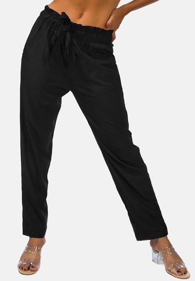 London Rag Elastic Waistband Straight Casual Pants In Black