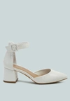 London Rag Low Heel Ankle Strap Block Sandal In White