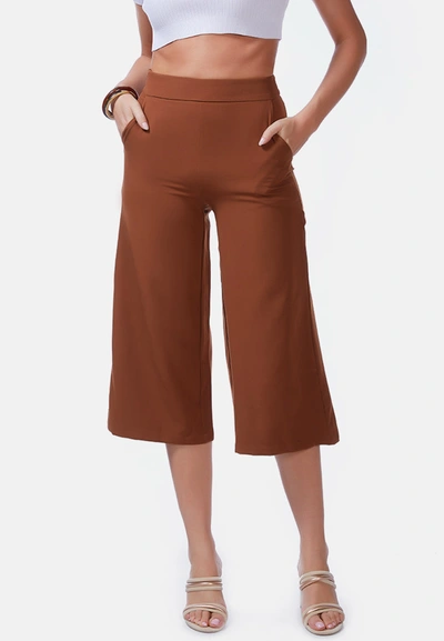 London Rag High Rise Cropped Culottes Trousers In Brown
