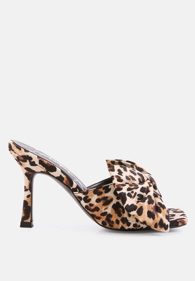London Rag Wonderbuz High Heeled Bow Slider Sandals In Leopard