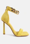 London Rag Last Sip Heeled Faux Suede Chain Strap Sandals In Yellow