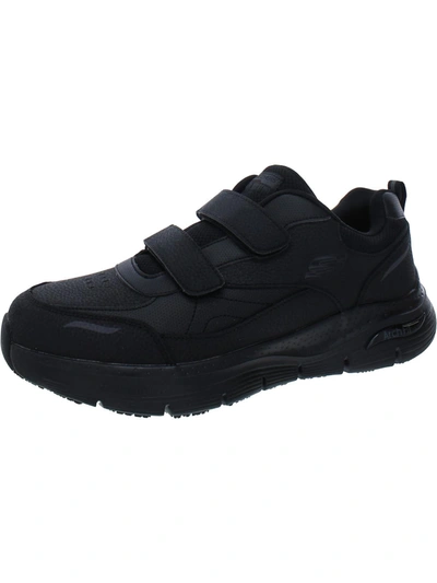 Skechers Xantic Mens Leather Slip On Walking Shoes In Black