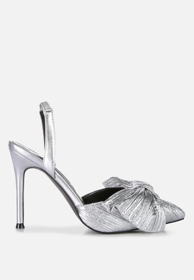 London Rag Kiki High Heeled Bow Slingback Sandals In Silver