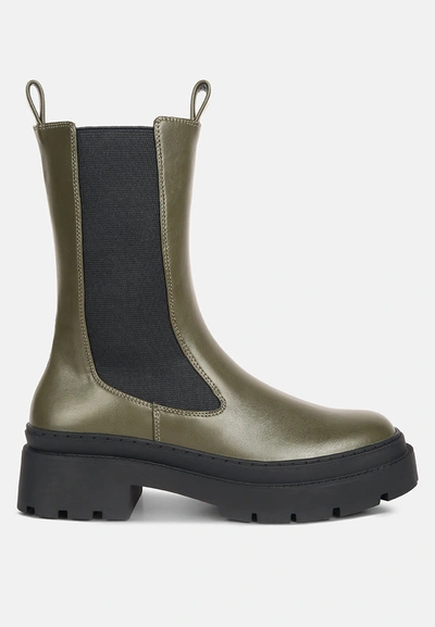 London Rag Jolt Elasticated Gussets Lug Sole Boots In Green