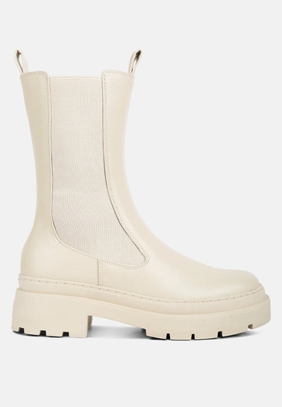 London Rag Jolt Elasticated Gussets Lug Sole Boots In White