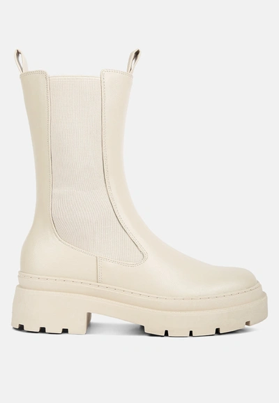 London Rag Jolt Elasticated Gussets Lug Sole Boots In Off White