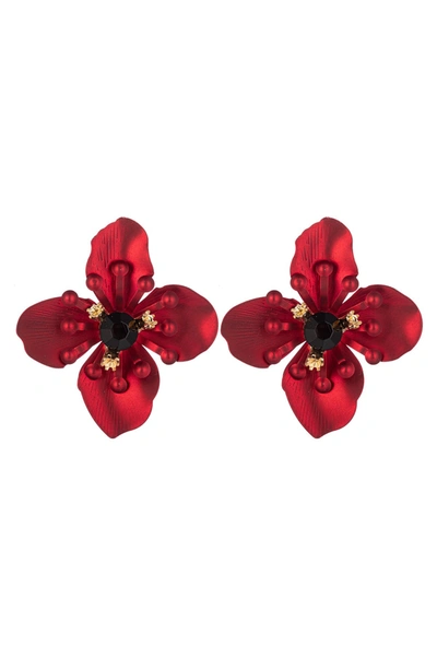 Eye Candy La Flower Statement Earrings In Red