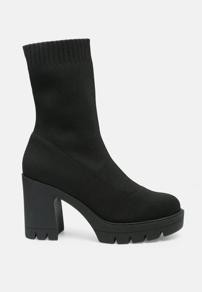London Rag Zinnia Knitted Block Heeled Boots In Black