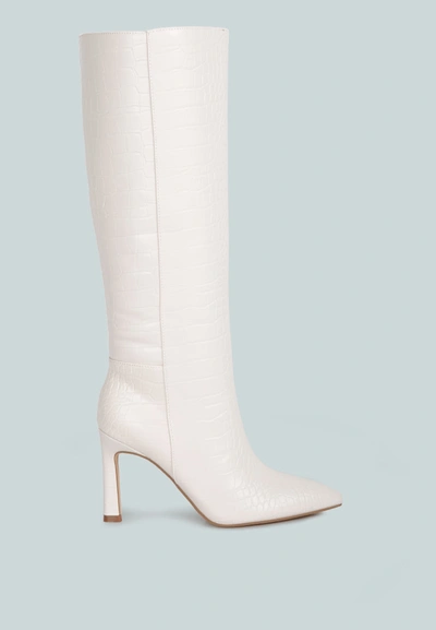 London Rag Fewocious Croc High Heel Calf Boots In White